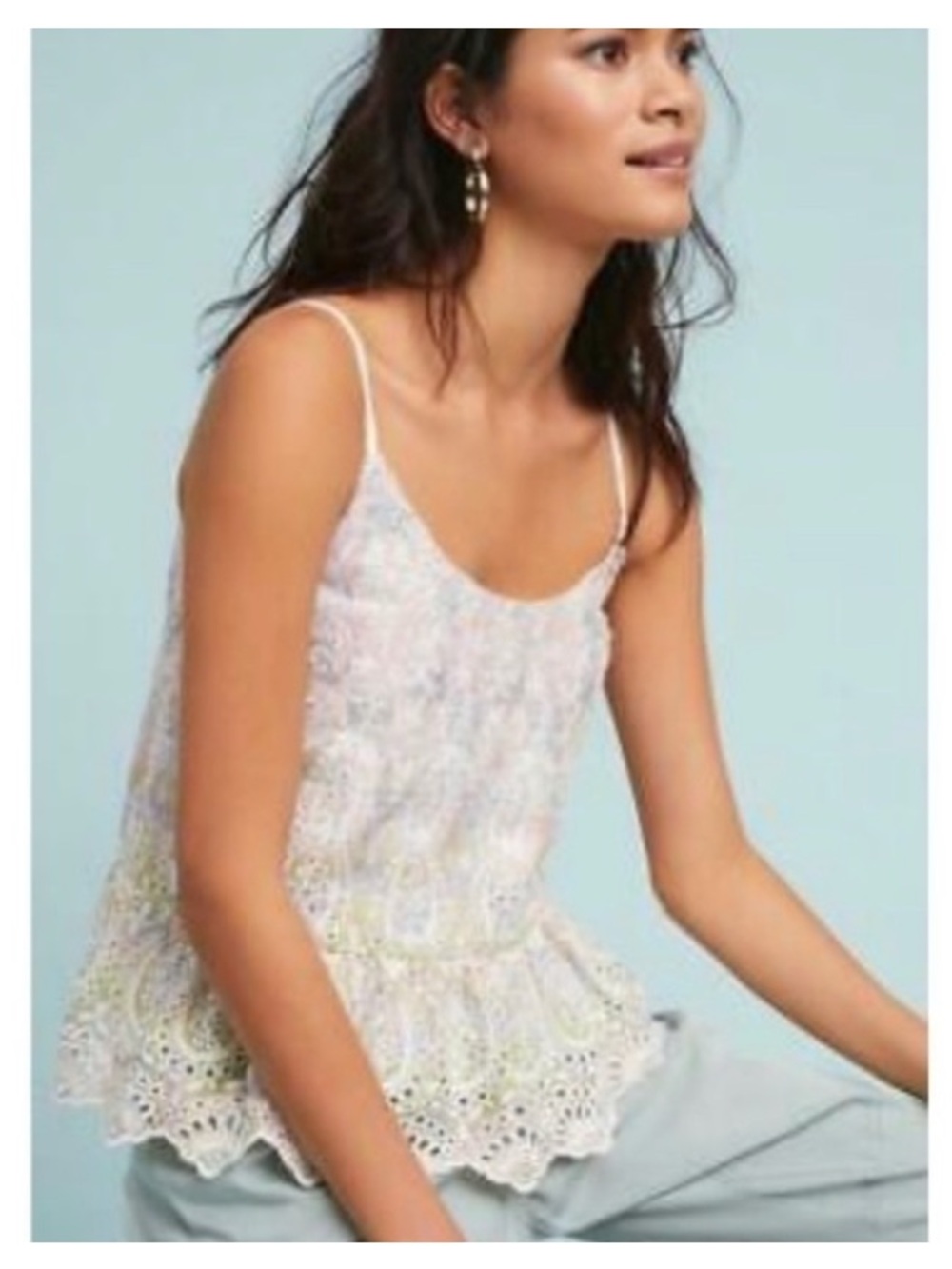 Featherbone Anthropologie GEMMA Sz 8 beautiful summery pastel  Lace Eyelet cami